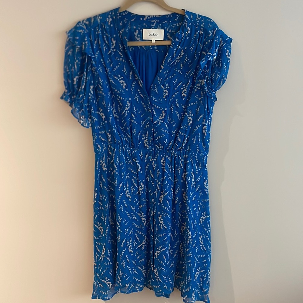 Ba&sh blue and white mini dress